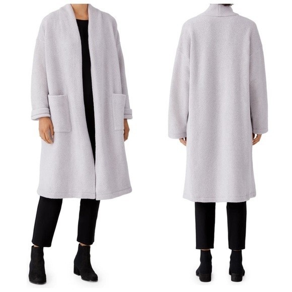 Eileen Fisher Jackets & Blazers - Eileen Fisher Boucle Wool Blend Knit Long Coat Silver Medium NWT